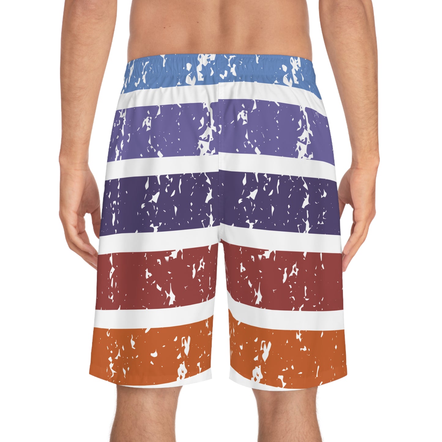 Board Shorts | Blue, Red, Orange Stripes