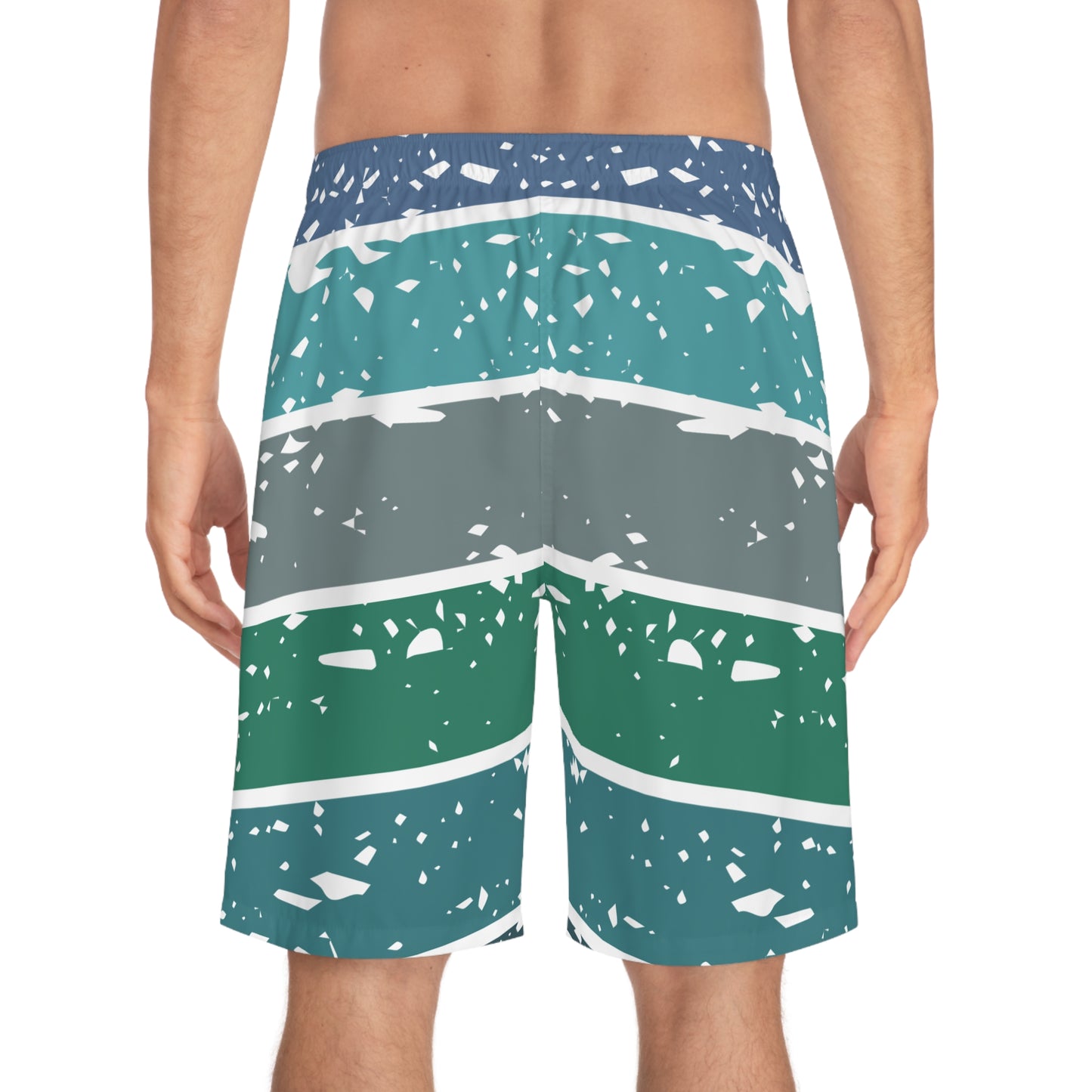 Board Shorts | Green, Gray Stripes