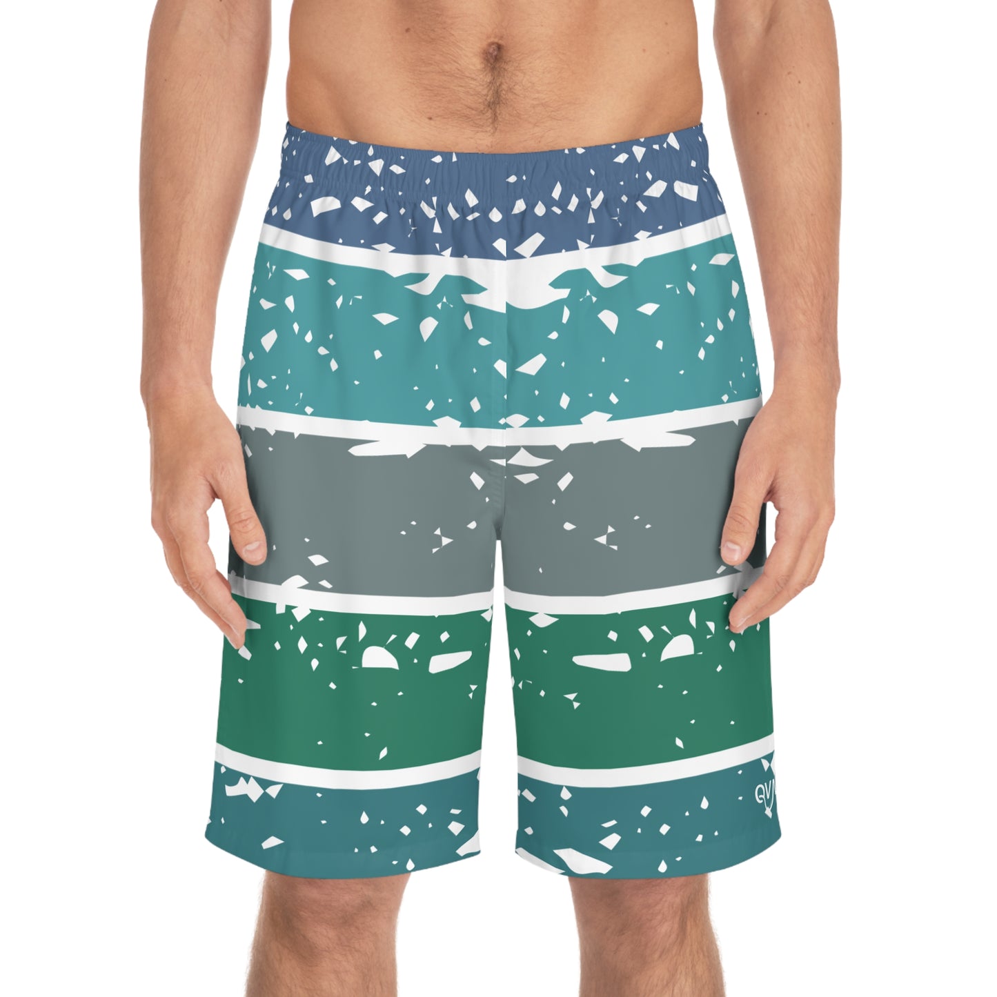 Board Shorts | Green, Gray Stripes