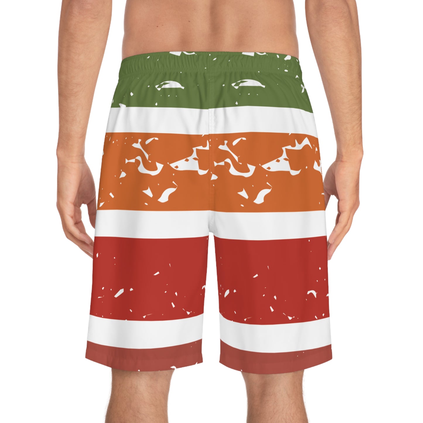 Board Shorts  | Green, Orange, Red, White Stripes