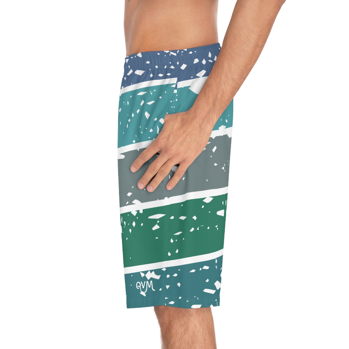 Board Shorts | Green, Gray Stripes