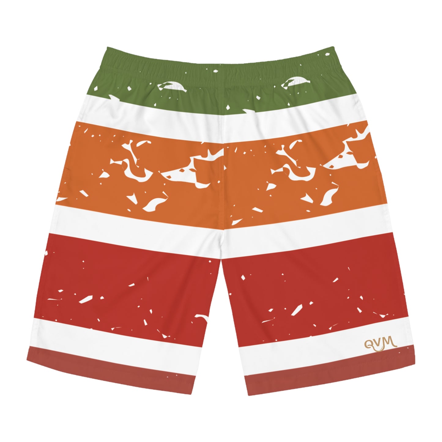 Board Shorts  | Green, Orange, Red, White Stripes