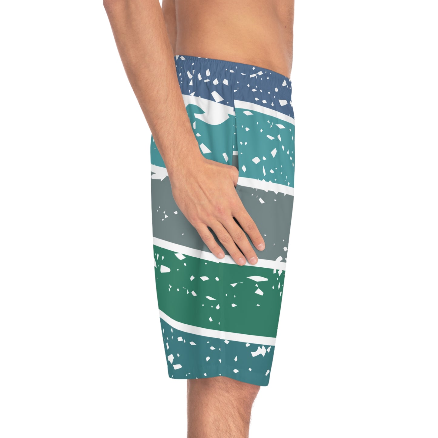 Board Shorts | Green, Gray Stripes